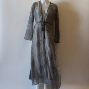 WOMENS AAKAA BLACK WHIT PRINT DESIGN SEMI-SHEER MAXI WRAP DRESS M *